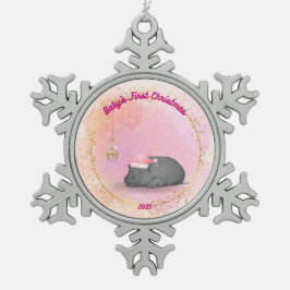 Baby's Eerste Kerstsneeuwvlok 2025 - Nijlpaard Tin Sneeuwvlok Ornament