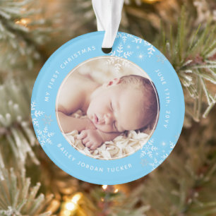 Baby's Eerste Kerstsneeuwvlokken Baby Jongen Blauw Ornament