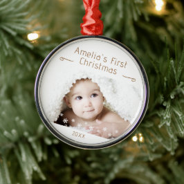 Baby's Eerste Kerstsneeuwvlokken Foto Aandenken Metalen Ornament