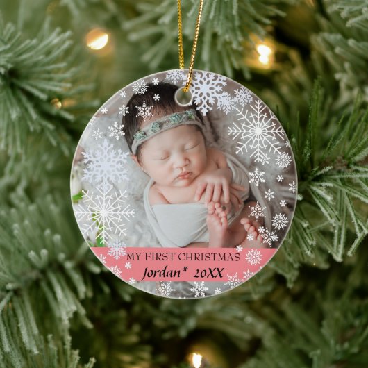 Baby's eerste kerstsneeuwvlokken keramisch ornament (Boom)