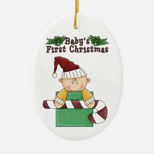 Baby's eerste kerstsnoepriet keramisch ornament
