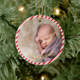 Baby's eerste kerstsnoeprietstripes foto keramisch ornament