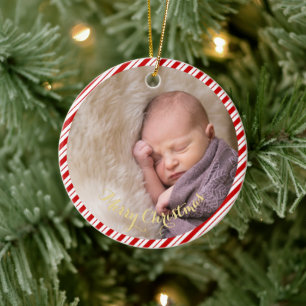 Baby's eerste kerstsnoeprietstripes foto keramisch ornament
