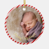 Baby's eerste kerstsnoeprietstripes foto keramisch ornament (Voorkant)