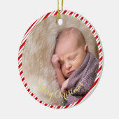 Baby's eerste kerstsnoeprietstripes foto keramisch ornament (Links)