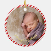 Baby's eerste kerstsnoeprietstripes foto keramisch ornament (Achterkant)