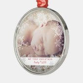 Baby's eerste kerstsnowflakes Red Silver Metal Metalen Ornament (Links)