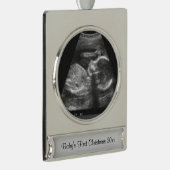 Baby's eerste kerstSonogram Verzilverd Banner Ornament (Rechts)