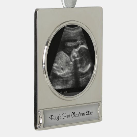 Baby's eerste kerstSonogram Verzilverd Banner Ornament (Rechts)