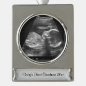 Baby's eerste kerstSonogram Verzilverd Banner Ornament (Voorkant)