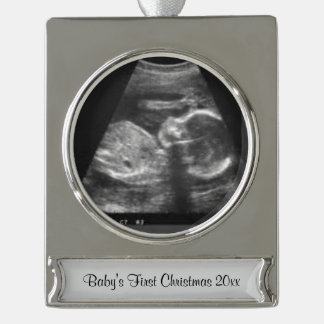 Baby's eerste kerstSonogram Verzilverd Banner Ornament