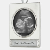 Baby's eerste kerstSonogram Verzilverd Banner Ornament (Links)