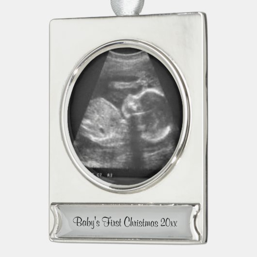 Baby's eerste kerstSonogram Verzilverd Banner Ornament (Links)