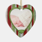 Baby's Eerste Kerststrepen Foto Hart Kerstmis Keramisch Ornament (Rechts)