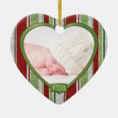 Baby's Eerste Kerststrepen Foto Hart Kerstmis Keramisch Ornament (Voorkant)
