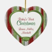 Baby's Eerste Kerststrepen Foto Hart Kerstmis Keramisch Ornament (Achterkant)