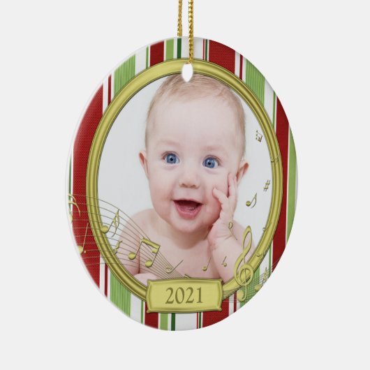 Baby's eerste kerststripmuziek keramisch ornament (Rechts)