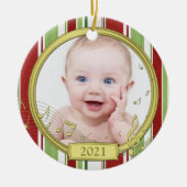 Baby's eerste kerststripmuziek keramisch ornament (Voorkant)