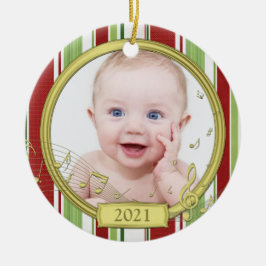 Baby's eerste kerststripmuziek keramisch ornament