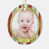 Baby's eerste kerststripmuziek keramisch ornament (Links)
