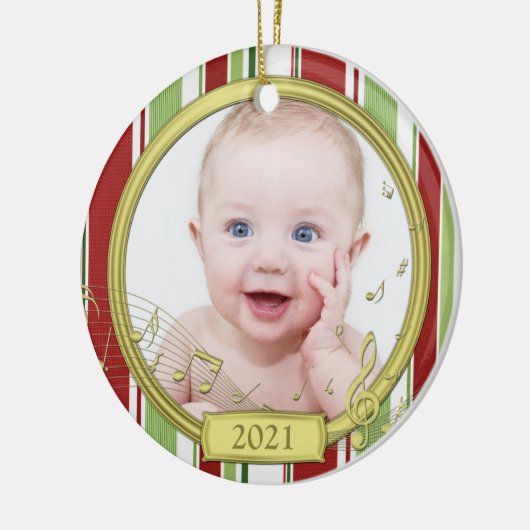 Baby's eerste kerststripmuziek keramisch ornament (Links)