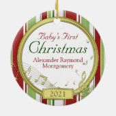 Baby's eerste kerststripmuziek keramisch ornament (Achterkant)