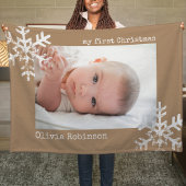 Baby's eerste kersttan foto Snowflakes Fleece Deken