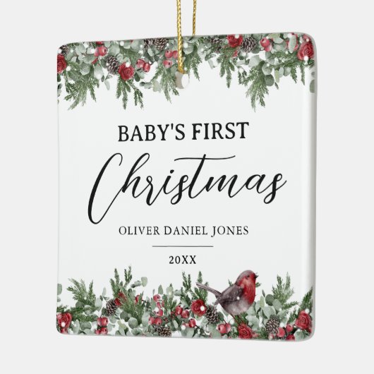 Baby's eerste kersttasje keramisch ornament (Links)