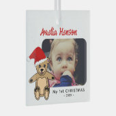 Baby's eerste kerstteddy Bear Santa Hat Foto Glas Ornament (Voorkant Rechts)
