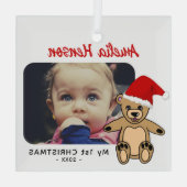 Baby's eerste kerstteddy Bear Santa Hat Foto Glas Ornament (Achterkant)
