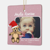 Baby's eerste kerstteddy Bear Santa Hat Foto Keramisch Ornament (Links)