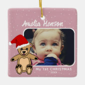 Baby's eerste kerstteddy Bear Santa Hat Foto Keramisch Ornament (Voorkant)