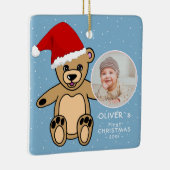 Baby's eerste kerstteddy Bear Santa Hat Foto Keramisch Ornament (Rechts)