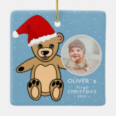 Baby's eerste kerstteddy Bear Santa Hat Foto Keramisch Ornament (Achterkant)