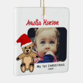 Baby's eerste kerstteddy Bear Santa Hat Foto Keramisch Ornament (Rechts)