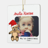 Baby's eerste kerstteddy Bear Santa Hat Foto Keramisch Ornament (Links)