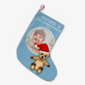 Baby's eerste kerstteddy Bear Santa Hat Foto Kleine Kerstsok (Voorkant (Hangend))