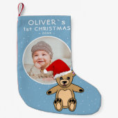 Baby's eerste kerstteddy Bear Santa Hat Foto Kleine Kerstsok (Voorkant)
