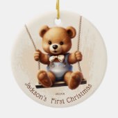 Baby's eerste kerstteddy op swing keramisch ornament (Achterkant)