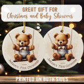 Baby's eerste kerstteddy op swing keramisch ornament