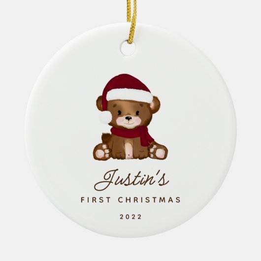 Baby's eerste kerstteddybeer keramisch ornament (Voorkant)