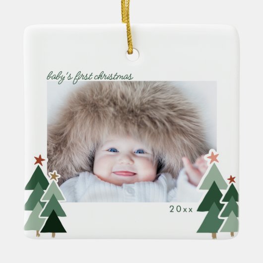 Baby's eerste kersttong foto's keramisch ornament (Voorkant)
