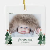 Baby's eerste kersttong foto's keramisch ornament (Voorkant)