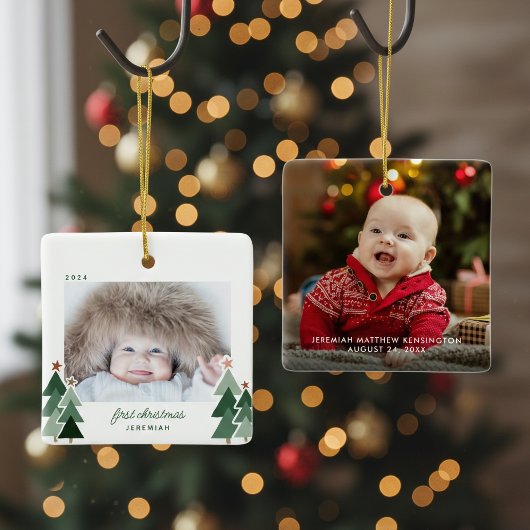 Baby's eerste kersttong foto's keramisch ornament
