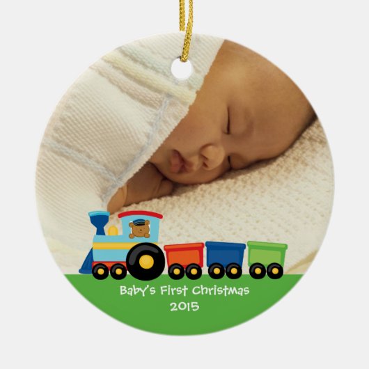 Baby's eerste kersttrein beer foto-versiering keramisch ornament (Voorkant)