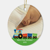 Baby's eerste kersttrein beer foto-versiering keramisch ornament (Links)