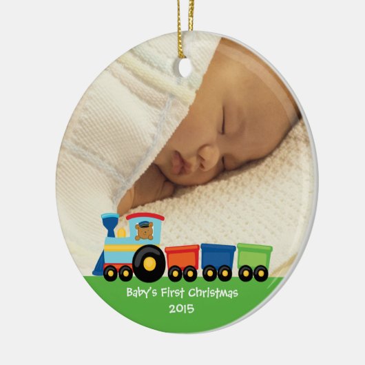 Baby's eerste kersttrein beer foto-versiering keramisch ornament (Links)