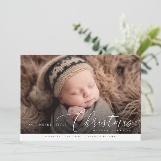 Baby's Eerste Kerstvakantie Baby Geboorte Foto Aankondiging (Staand voorkant)