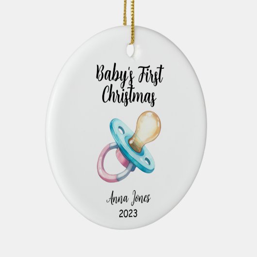 Baby's eerste kerstvakantie fopspeen keramisch ornament (Rechts)