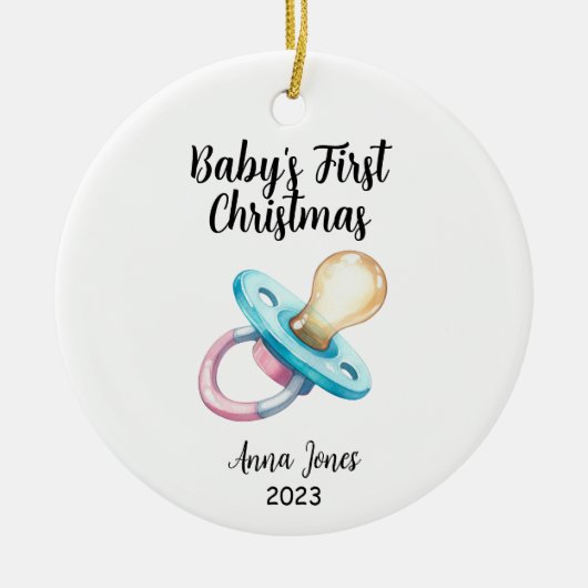 Baby's eerste kerstvakantie fopspeen keramisch ornament (Voorkant)